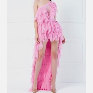 KIKIRIKI one shoulder tiered ruffle maxi dress in pink 56380 - Size M